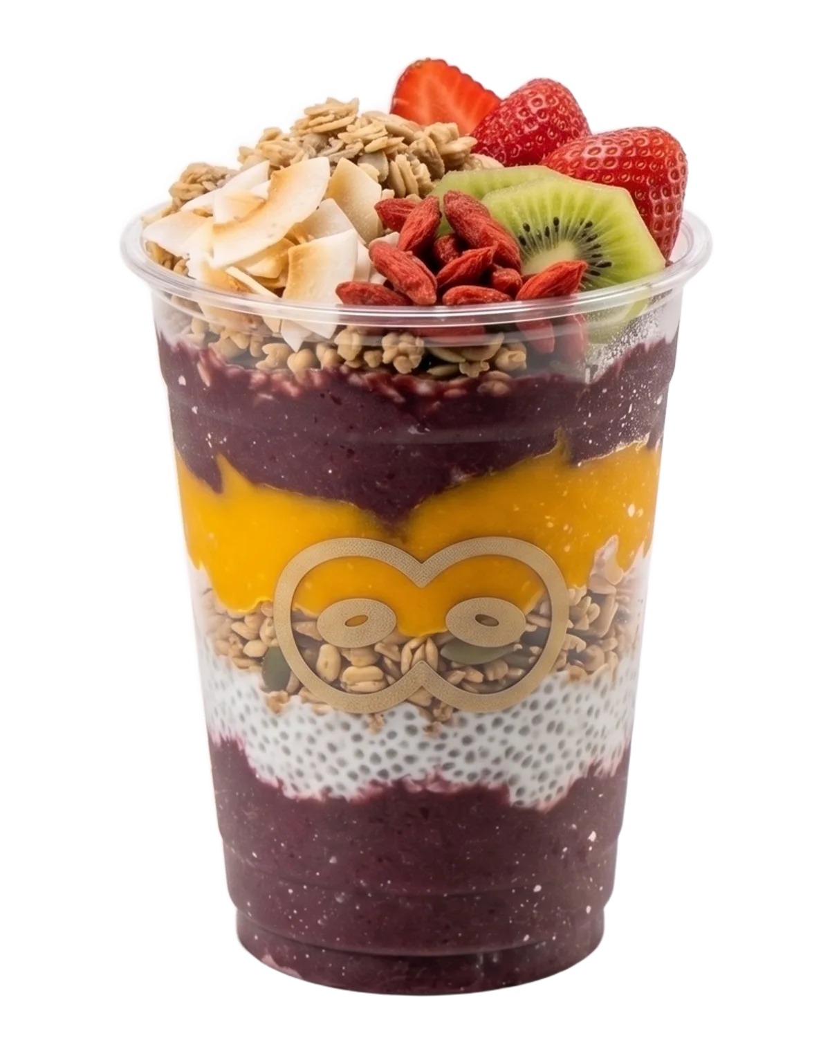 Tropical: Açaí-Cup mit Mango, Kiwi, Erdbeeren und Kokosflocken